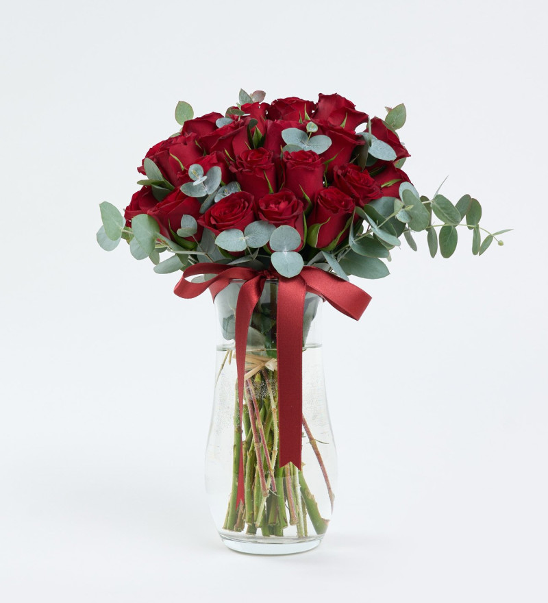 21'li Kırmızı Gül - Paşabahçe Vazoda