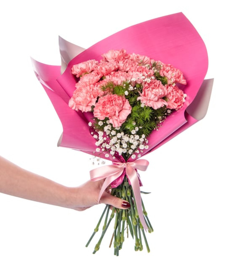 Gri Pembe Bukette Pembe Karanfiller