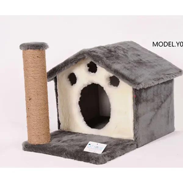 Cat Hause Y01 Ev Şeklinde Yuvalı ve Yataklı Kedi Tırmalama Evi